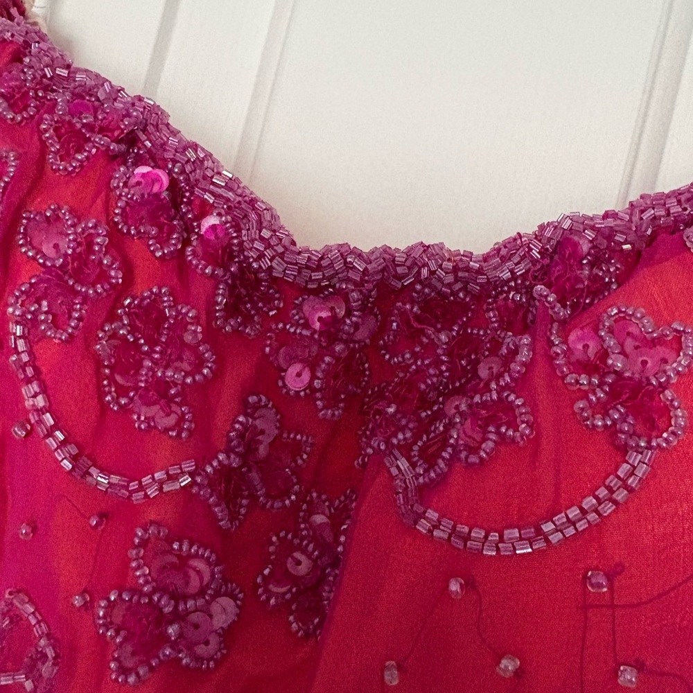 Beaded Floral Fuchsia Evening Gown - Picture 4 of 12